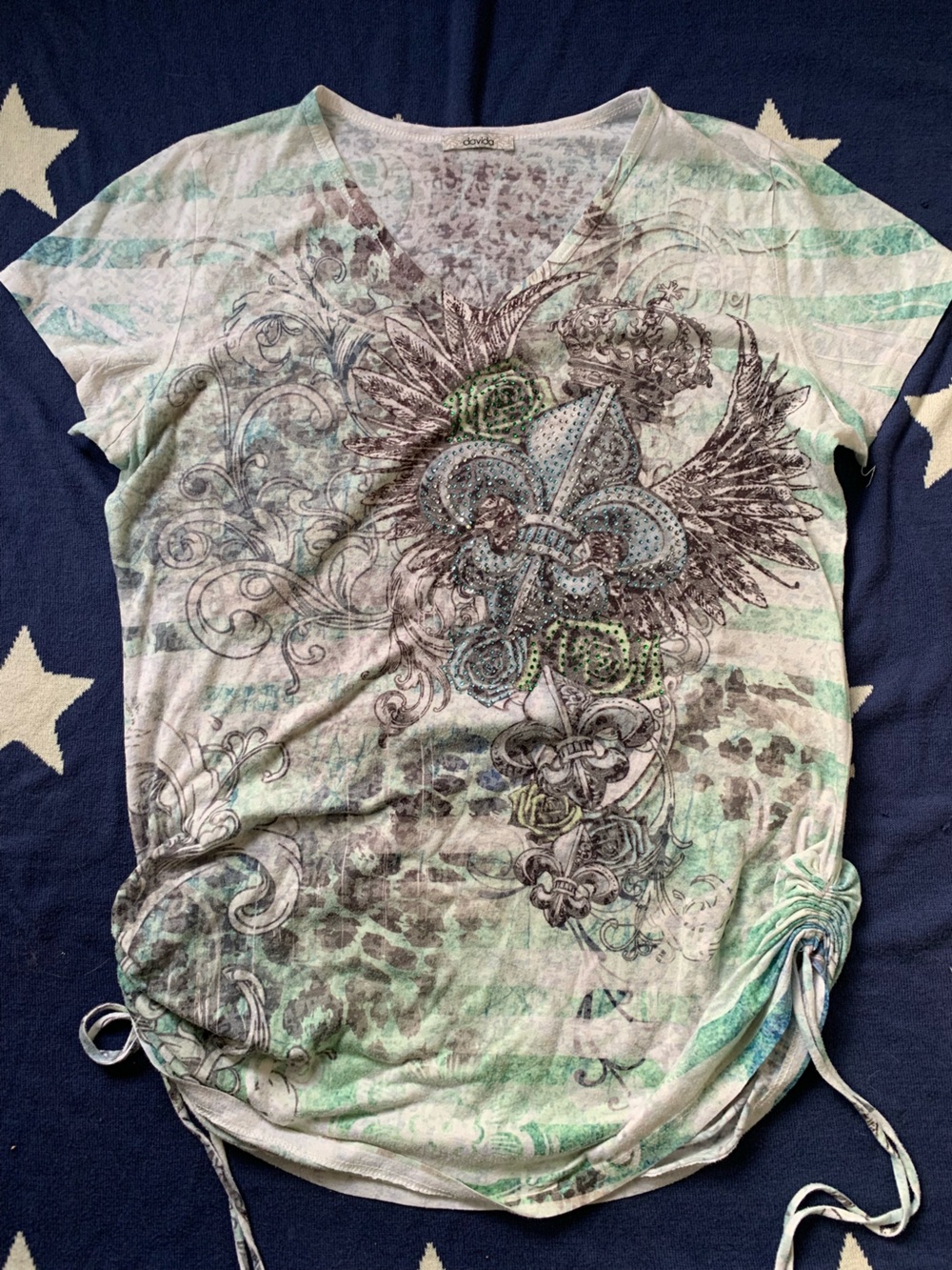 Y2K tee with rhinestones and ties